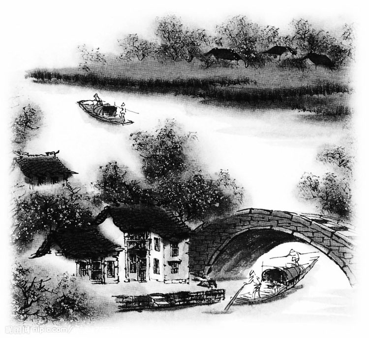谁有小桥流水人家那一类的素描画或者水墨画素材?如果是水墨画加20分