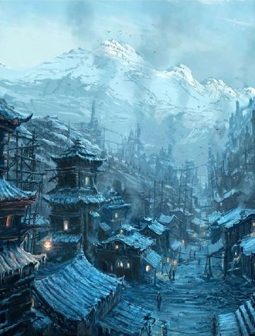 古风小筑图古色古香,无人,手绘