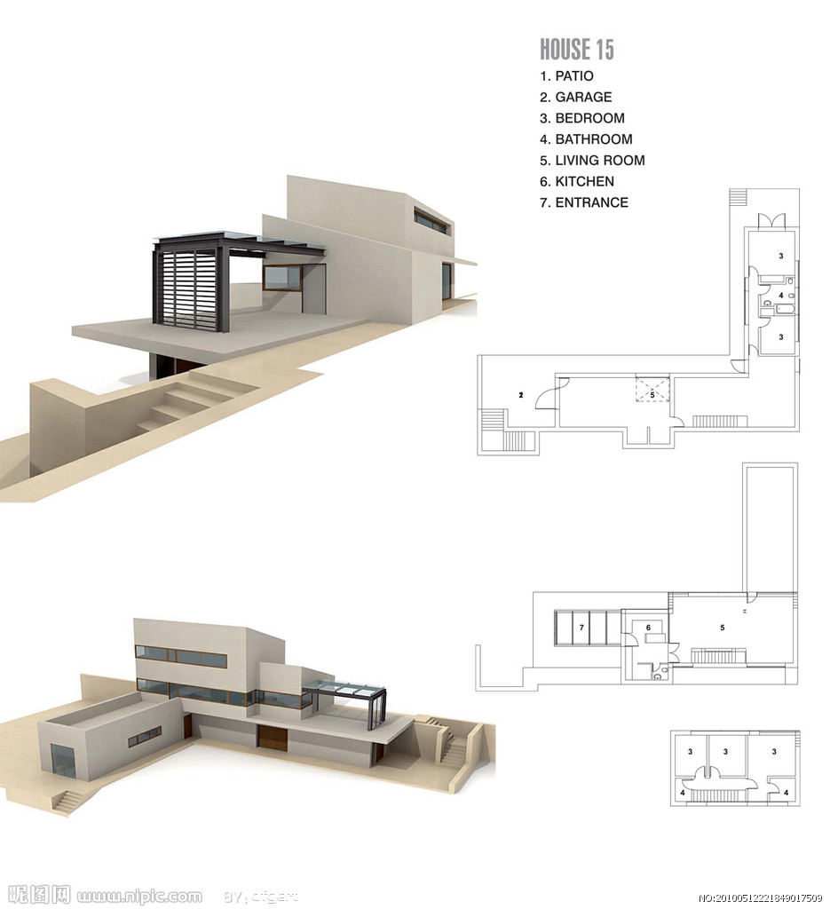 包含立面图,剖面图和平面图 效果图 制作建筑模型用