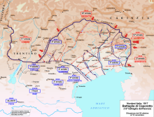 1917年9月,经伊松佐河战役第11次交战,奥军伤亡惨重,一蹶不振,被迫向