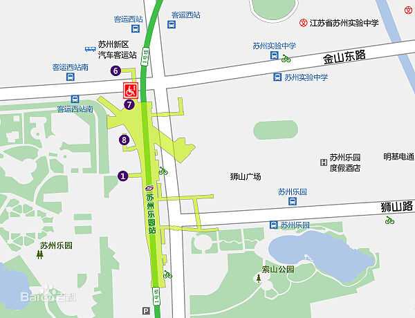 车站西侧为规划中的狮山广场,东侧为索山公园,南侧为玉山公园,北侧为