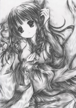 一只猫蹲在地上忘着女孩,整个图片类似素描的,黑白灰三色的,谢谢